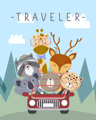 Cute Animals illustration driving a car © Maryam Hamila