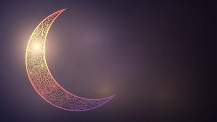 Background golden crescent, symbol of Islam. Ramadan