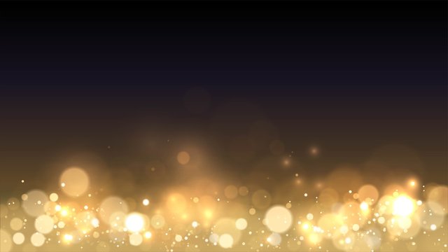 Vector background with golden bokeh dust, heaps of gold, blur effect, sparks