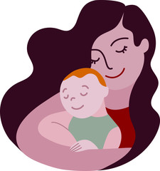 Portrait of mother holding her baby on white background. Flat design. Vector.