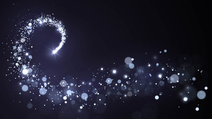 Background with a flying star and silver dust, sparkling spiral