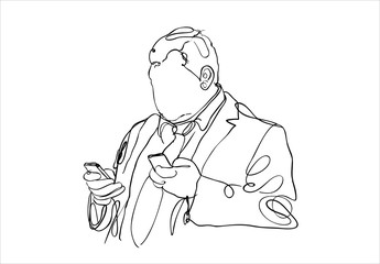 Businessman holding smartphone -sketch