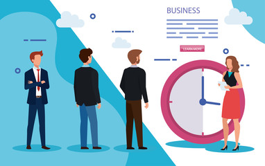 meeting of business people with clock vector illustration design