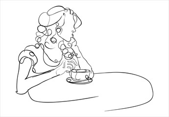Girl drinking coffee-sketch