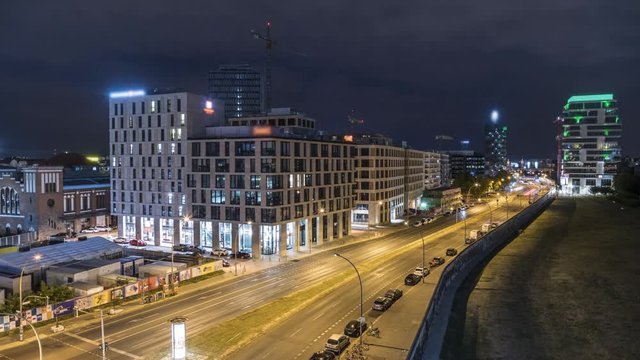 Berlin skyline at night time lapse video of berlin city downtown.