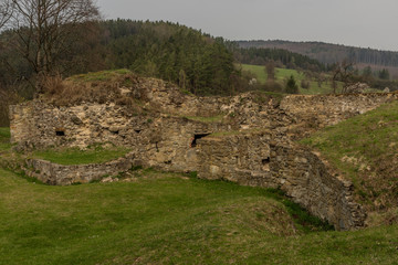 Brumov castle in spring cloudy day in Moravia