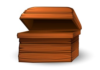Empty wooden chest on a white background, open box