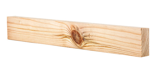 Sawn timber from coniferous wood. Isolated pine board, white background. © domnitsky