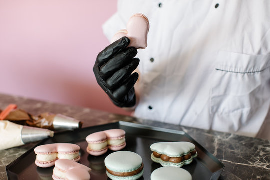 Assorted macaroons on table