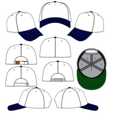 Blank Baseball hat fashion flat sketch set mockup