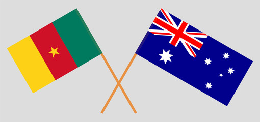 Crossed flags of Cameroon and Australia