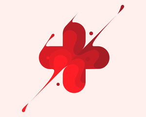 Cross vector colorful modern minimal style illustration. Creative icon logo splash concept explosion with drops. Plus vector logo emblem symbol logotype