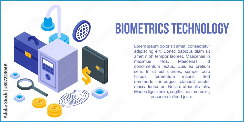 Poster biometrics technology concept banner. isometric illustration of biometrics technology vector concept