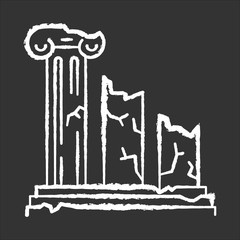 Ancient ruins chalk icon. Broken columns. Greek pillars. Lost cities and civilizations. Archeology. Historical monuments. Facade structure. Old architecture. Isolated vector chalkboard illustration