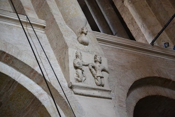 Romanesque sculptures of saints on a bas-relief in the basilica of Saint-Sernin in Toulouse