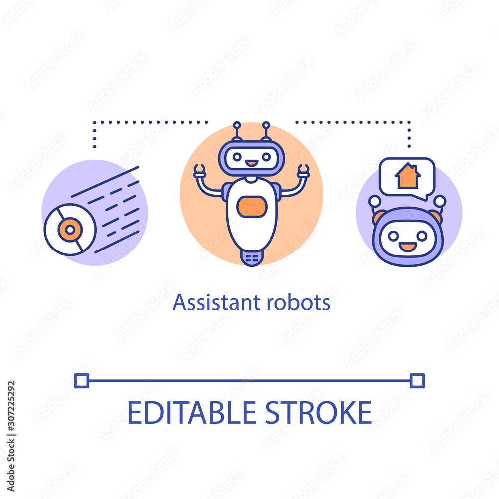 Poster assistant robots concept icon. household robotic device. artificial intelligence in modern life. sup
