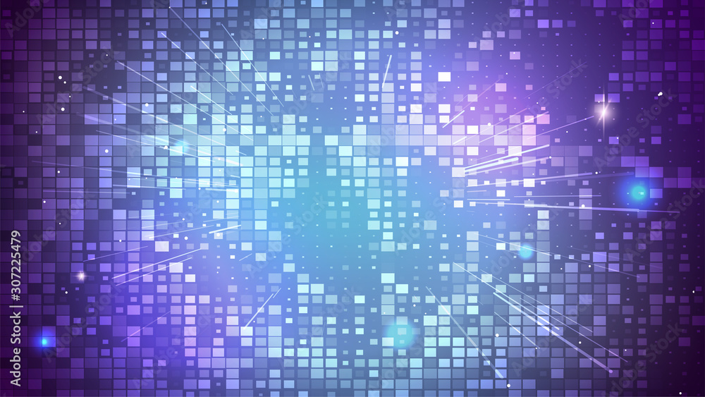 Poster abstract square pattern on gradient background. pixel tile backdrop graphic art. random square shape