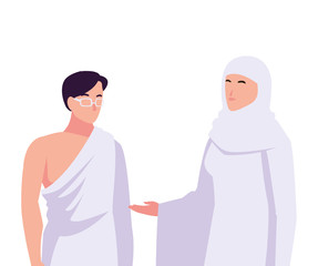 Fototapeta premium couple of people pilgrims hajj on white background