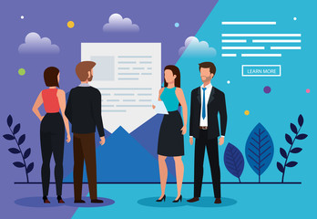 meeting of business people with envelope vector illustration design