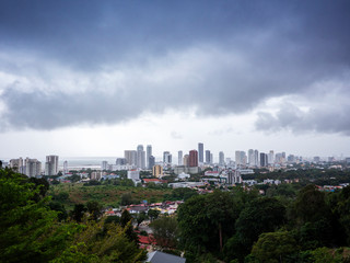 An overview shot of Penang city in Malaysia in cloudy day