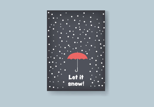 Christmas Card Layout with Umbrella and Snow