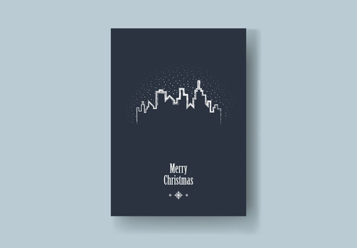Christmas Card Layout with Skyline and Snow
