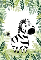 vector illustration of cute Zebra with palm leaves, children's print on clothes