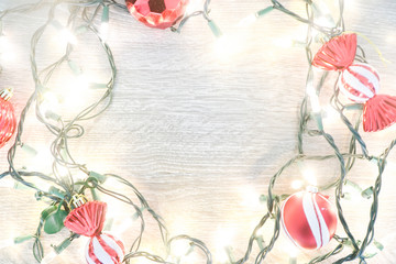 Frame with Lights and Christmas Balls