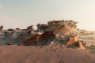 Fossil dunes landscape of formations of wind-swept sand in Abu Dhabi UAE © creativefamily