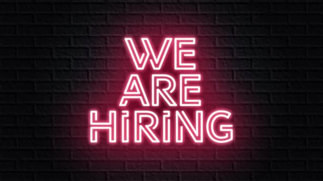 red neon video animation we are hiring