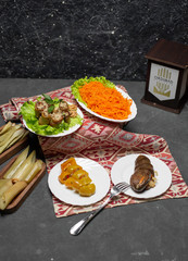 aubergine roll, aubergine pickle, tomato pickle and carrot salad