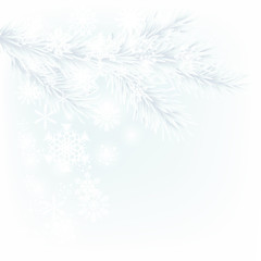 Christmas tree. Blue. Silver. Holiday illustration. White snowflakes. Branch. New Year.  Winter.
