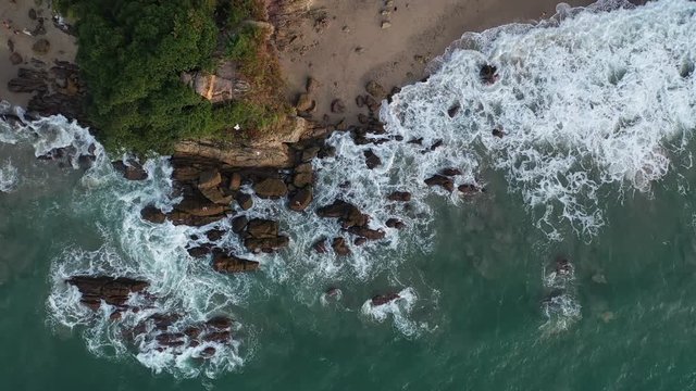 Ocean View Sandy Beach with rock cliffs. Aerial drone view of Puerto Vallarta, Jalisco Mexico.
