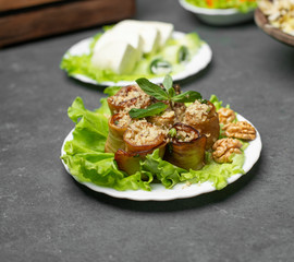 tasty aubergine roll and white cheese