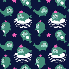 Seamless pattern with vector cute  fur seals