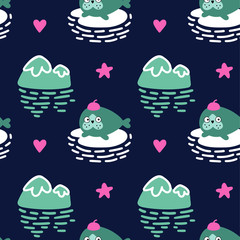 Seamless pattern with vector cute  fur seals