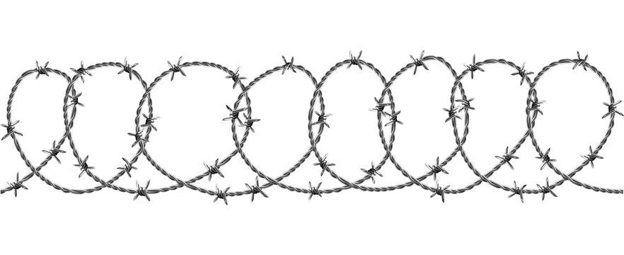 Barbed Wire Security Fence Seamless Pattern Vector. Modern Flexible Barriers Metal Wire With Razor Details For Defend Or Captivity Cage. Industrial Barbwire Mockup Realistic 3d Illustration