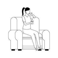 woman sitting on couch icon, flat design