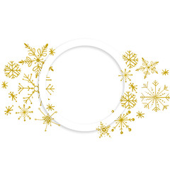 Hand painted Christmas golden snowflakes template. Decorative Snowflakes wreath in modern line style isolated on white background. Perfect for card, invitation, logo design, etc.