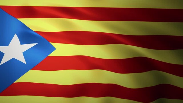 Catalonia flag is waving 3d animation. Symbol of part of Spain, Catalan's national on fabric cloth 3d rendering