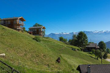Houses on top of the Mountain in Valais Switzerland