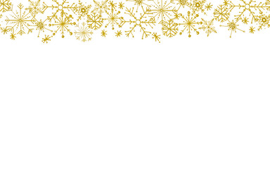 Hand painted Christmas golden snowflakes template. Decorative Snowflakes banner in modern flat style isolated on white background. Perfect for card, invitation, logo design, etc.