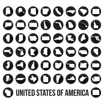 United States of America 50 States USA Symbol Icon Round Flat Vector Art Design Color Set