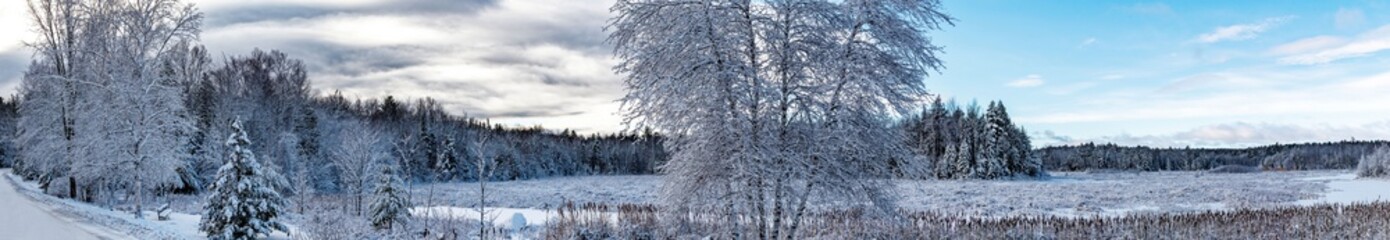 Panoramic view of a winter scene in Laurentides area Quebec