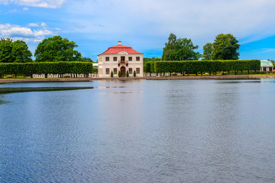 Marly palace in the Lower Park of Peterhof in St. Petersburg, Russia