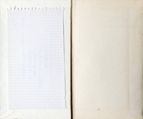 Antique book unfolded on the Endpaper, showing blank used paper inside.