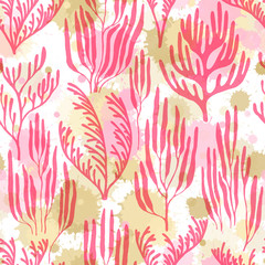 Coral polyps seamless pattern., Australian staghorn and pillar corals branches.