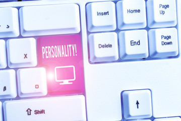 Conceptual hand writing showing Personality. Concept meaning combination characteristics that form...