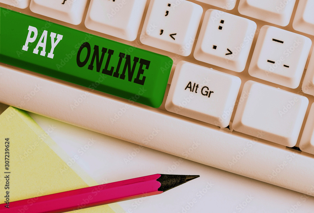 Poster conceptual hand writing showing pay online. concept meaning buy products or service using credit car