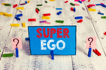 Word writing text Super Ego. Business photo showcasing The I or self of any demonstrating that is...